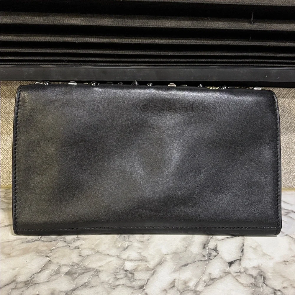 DIANE VON FURSTENBERG‎ Black Leather Crazy Metallic Studded Clutch Purse